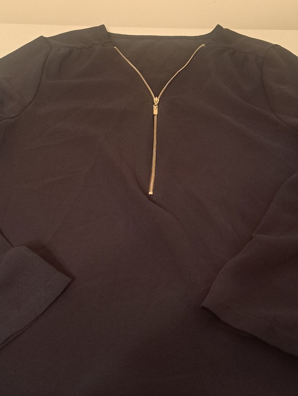 Black Long Sleeve Top with Gold Zip Detail